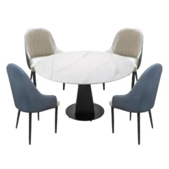 Table à manger ronde convertible extensible avec piédestal et 4 chaises - 53"