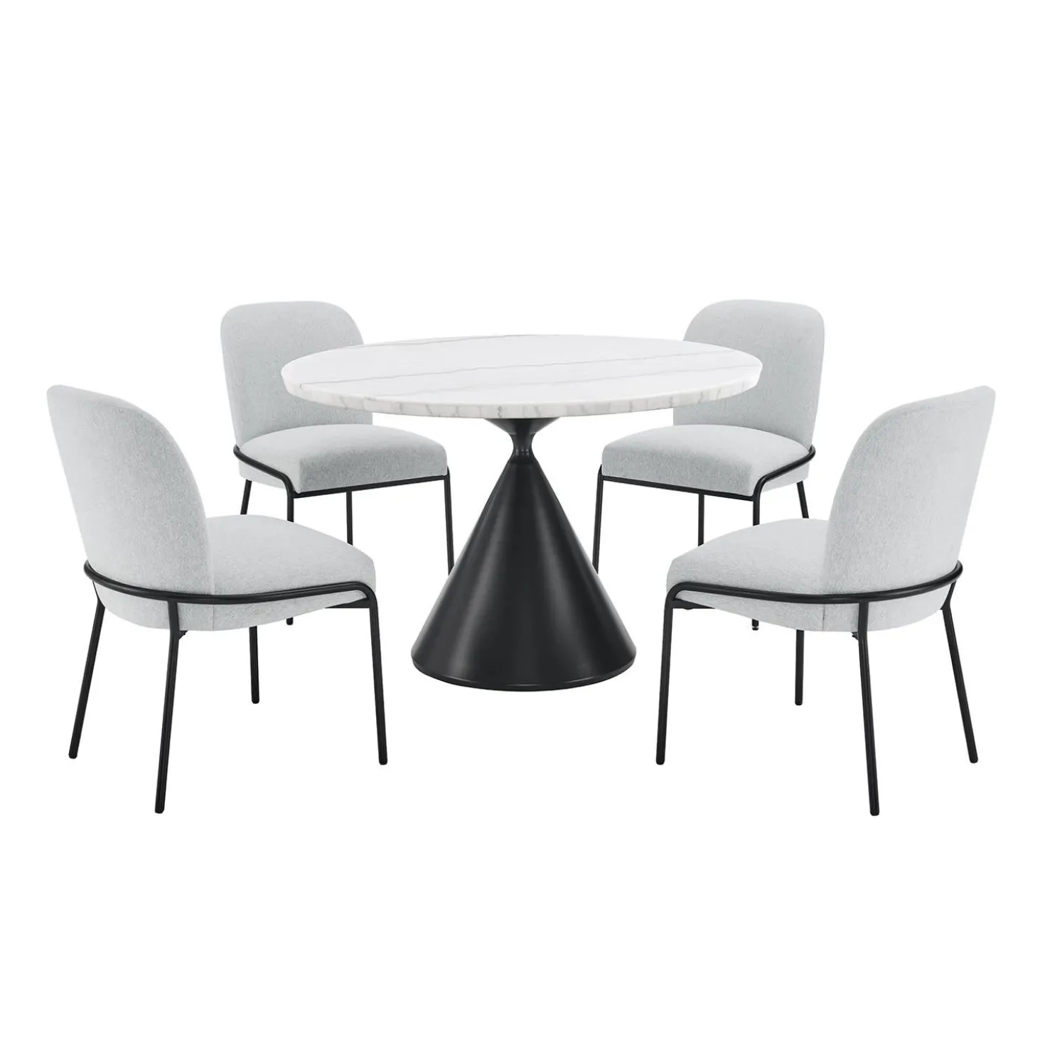Table à manger ronde en marbre et 4 chaises rembourrées - 48"