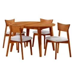 Table à manger ronde extensible (48" à 66") avec 4 chaises - brun