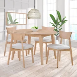 Table à manger ronde extensible (48" à 66") avec 4 chaises - grège