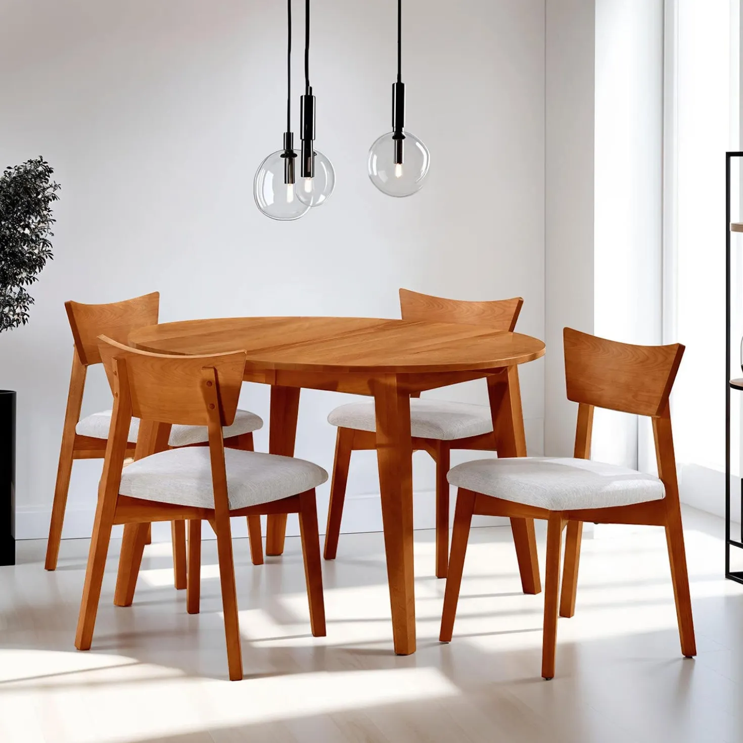 Table à manger ronde extensible en bois massif 48" à 66" - brun