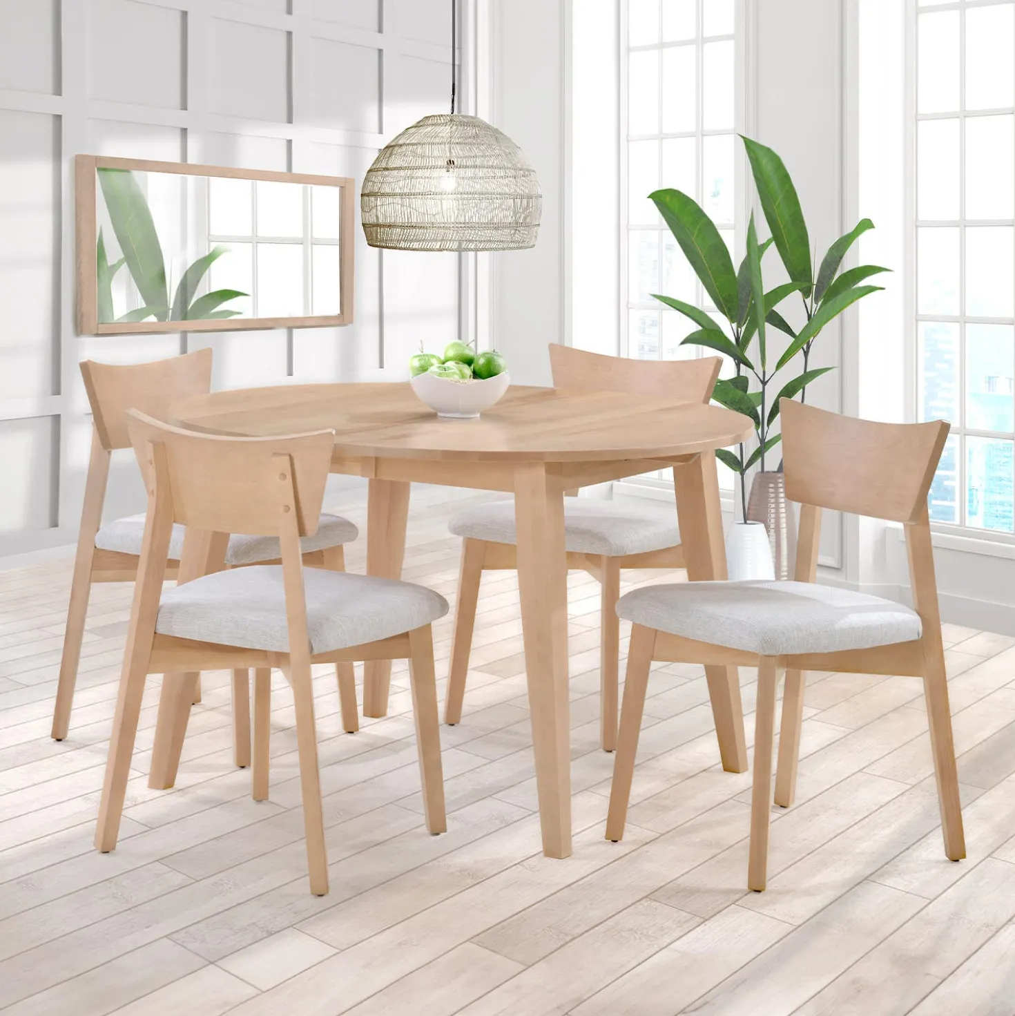 Table à manger ronde extensible en bois massif 48" à 66" - grège