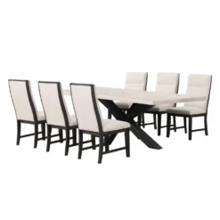 Table rectangulaire et 6 chaises - blanc crème