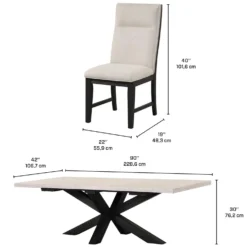 Table rectangulaire et 6 chaises - blanc crème