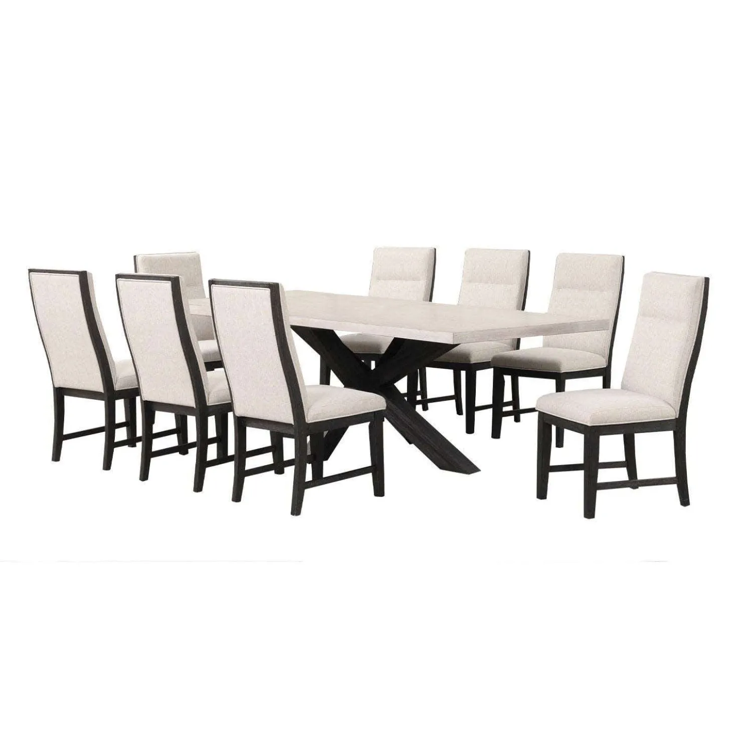 Table rectangulaire et 8 chaises - blanc crème