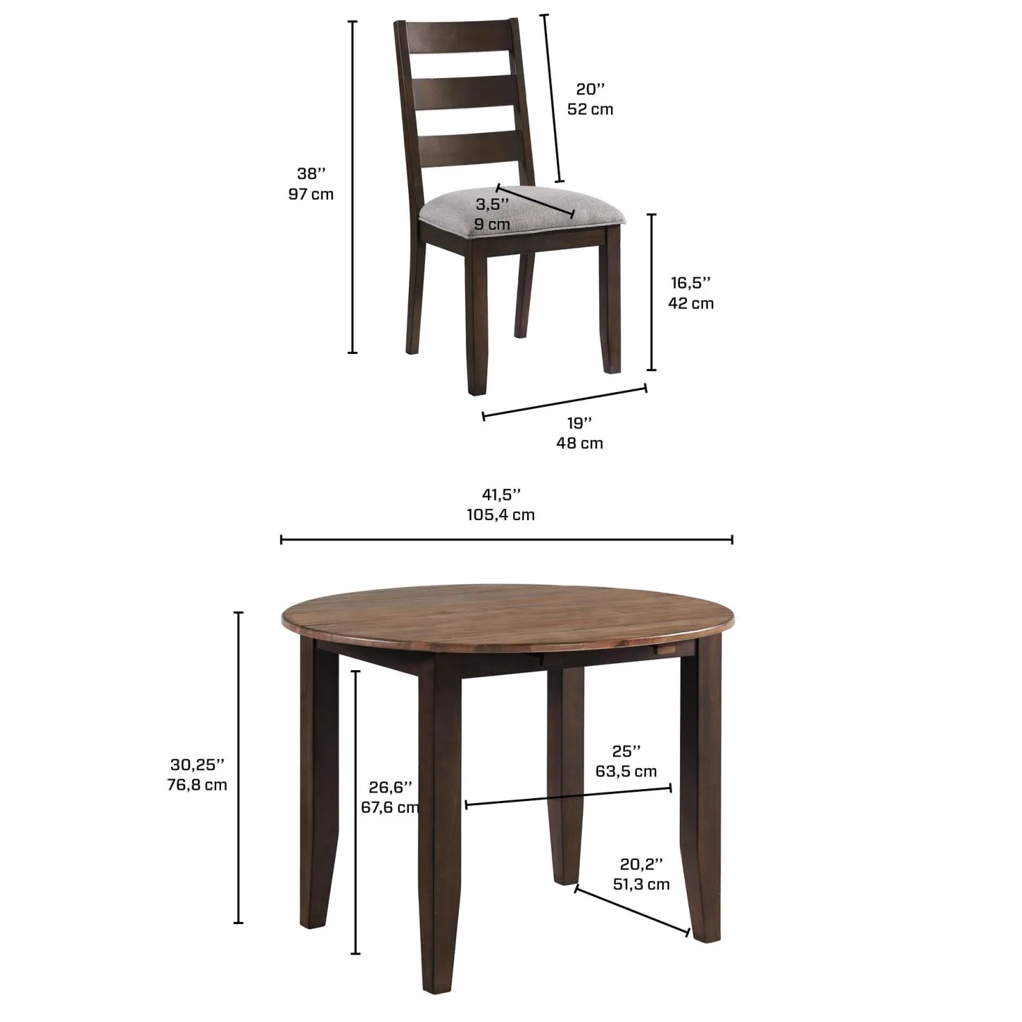 Table ronde avec 2 chaises