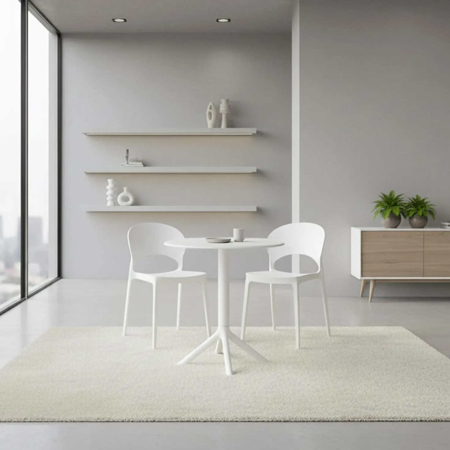 Table ronde intérieur/extérieur en résine – blanc
