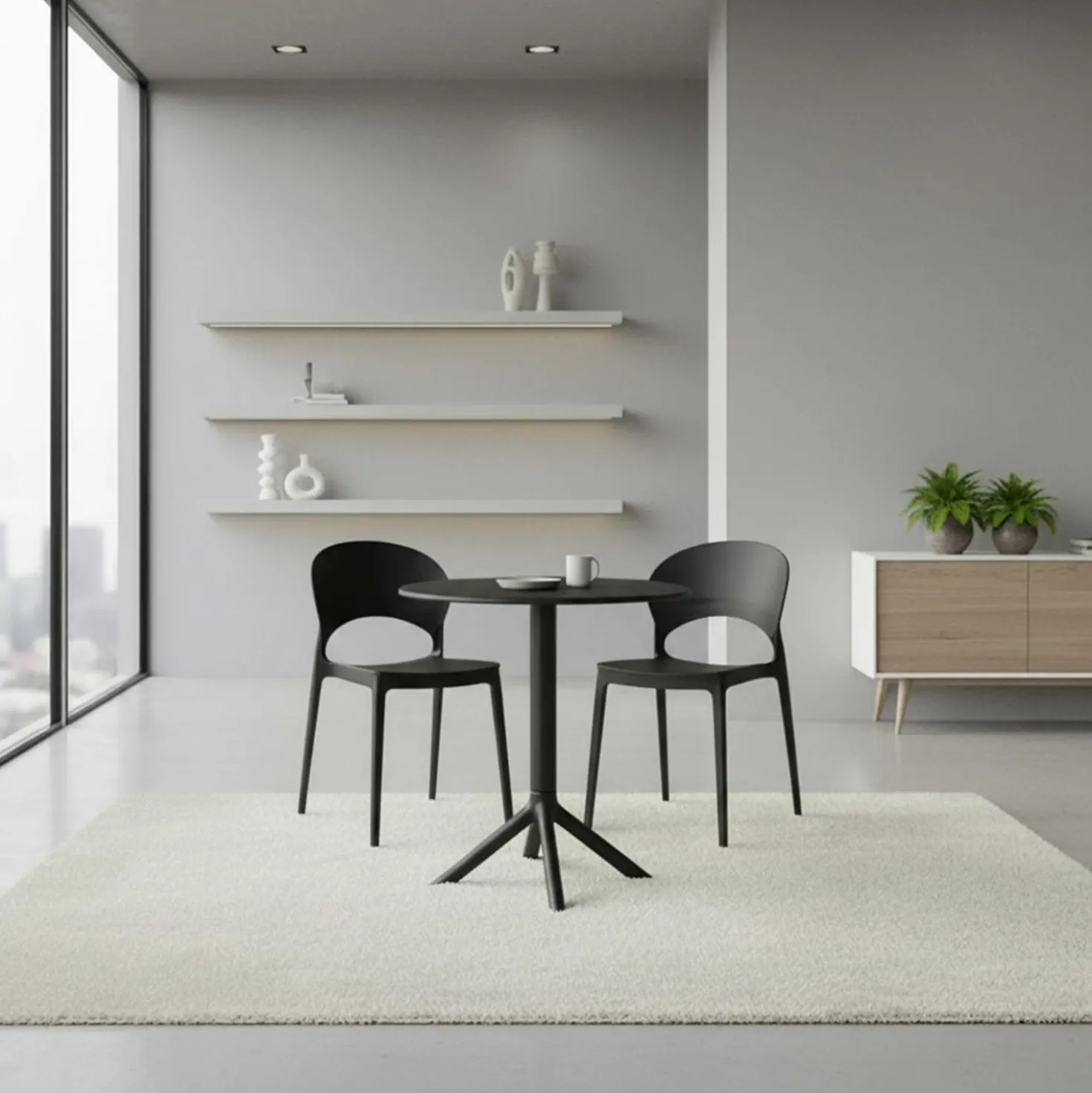 Table ronde intérieur/extérieur en résine – noir