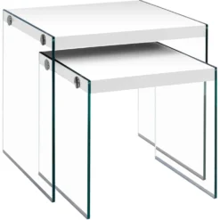 Tables gigognes - ens. 2mcx, blanc lustré, verre trempé - Monarch