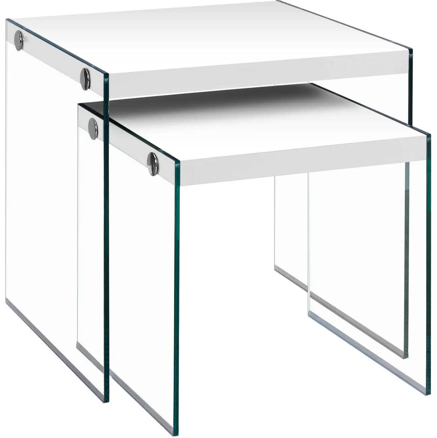 Tables gigognes - ens. 2mcx, blanc lustré, verre trempé - Monarch