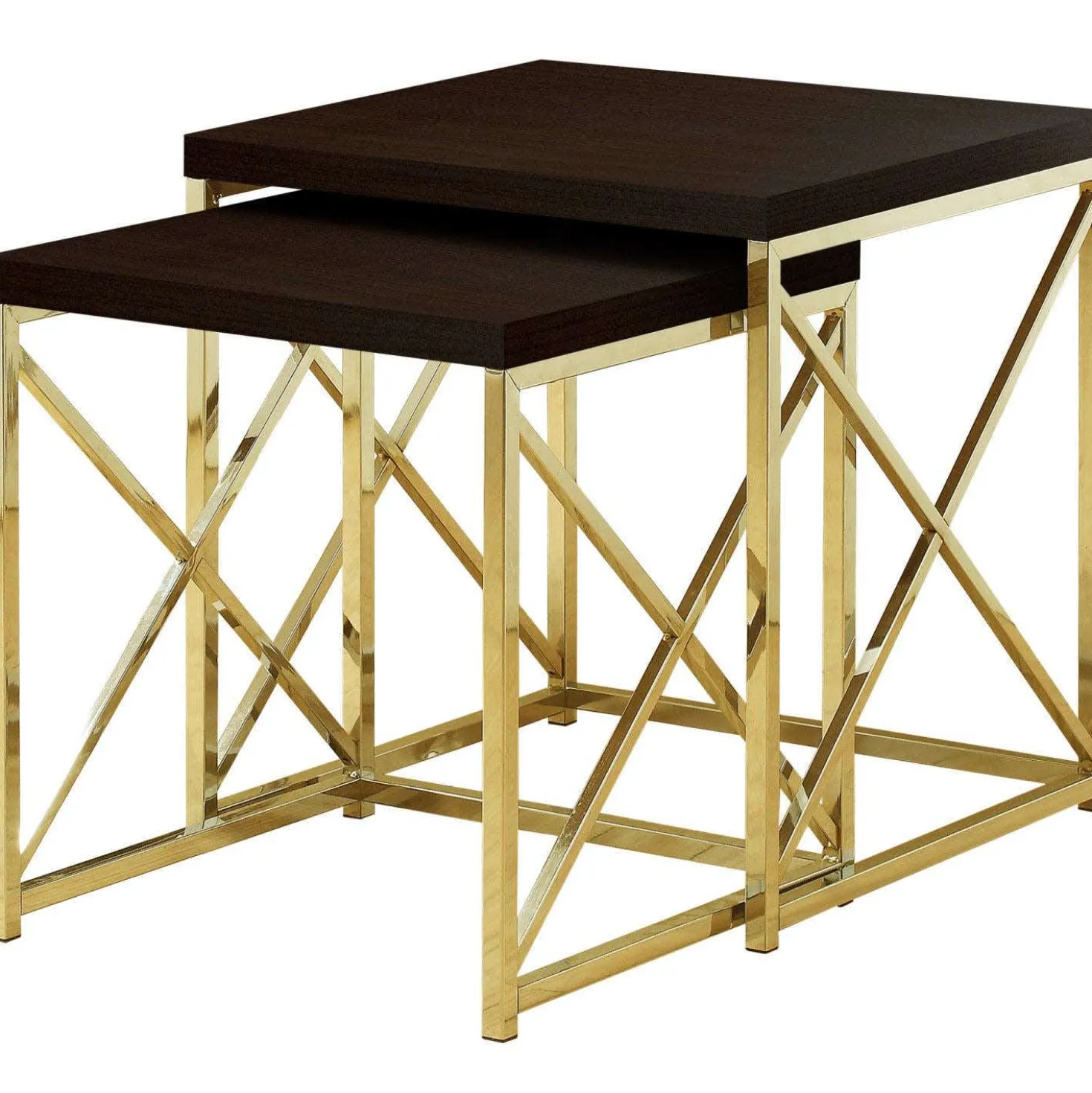 Tables gigognes - ens. 2mcx, espresso, métal or - Monarch