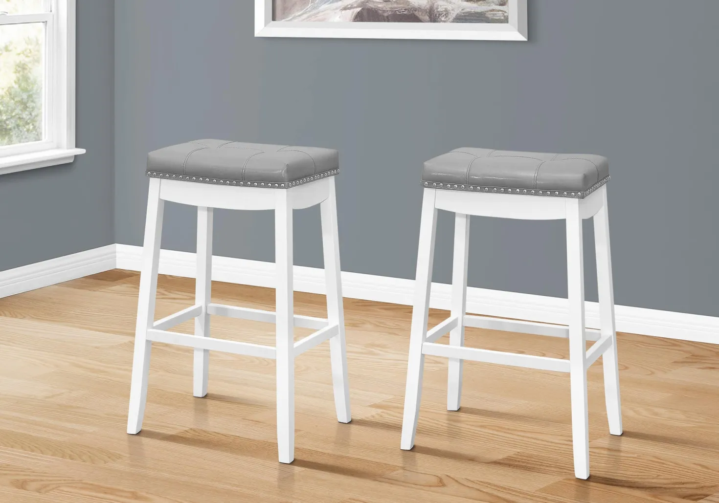 Tabouret de bar - ensemble de 2, capitonné, bordure de tête de clou, rembo
