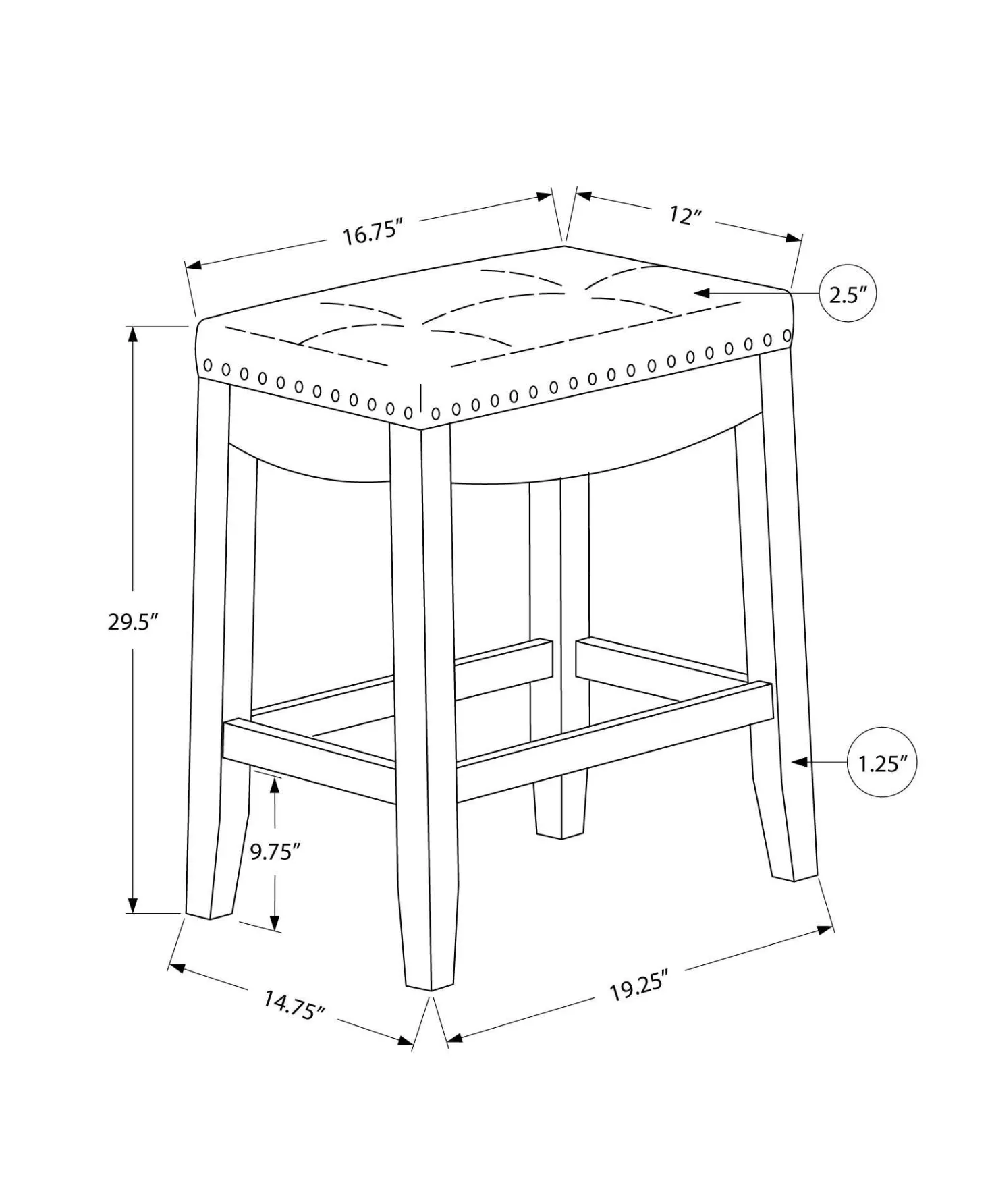 Tabouret de bar - ensemble de 2, capitonné, bordure de tête de clou, rembo