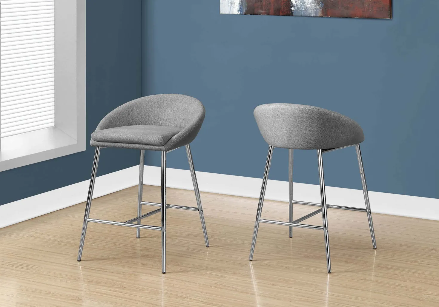 Tabouret de bar - 2mcx, tissu gris, hauteur comptoir