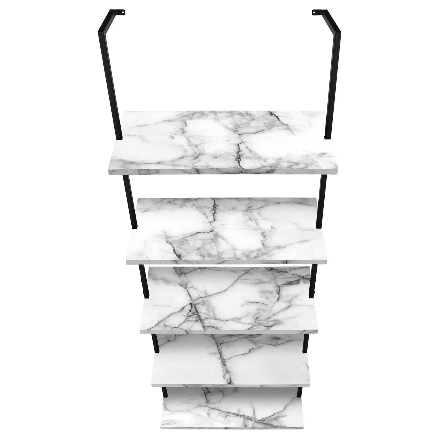 Étagère - 72"H, echelle marbre blanc, métal noir - Monarch
