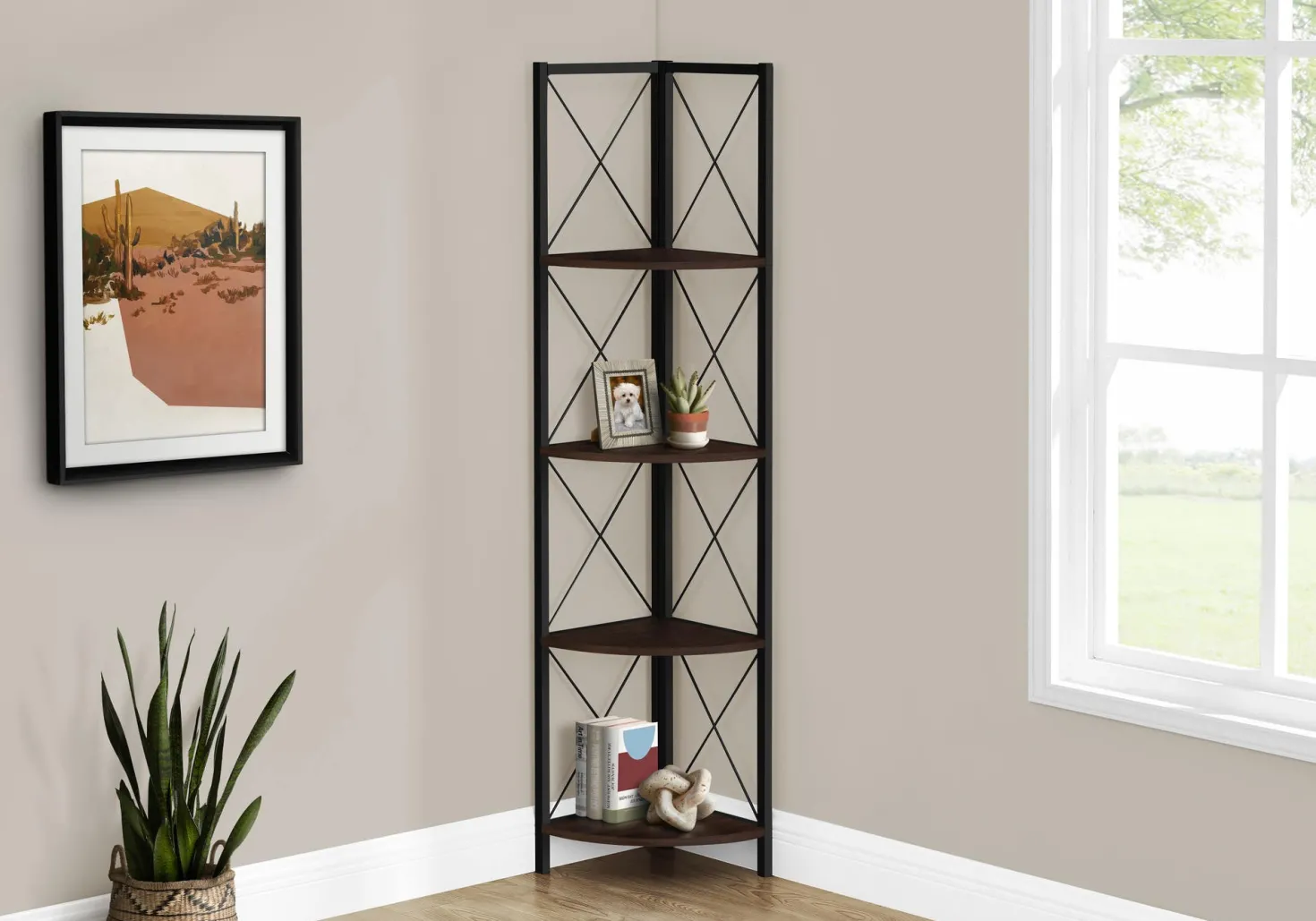 Étagère - 60"H, espresso, métal noir en coin - Monarch