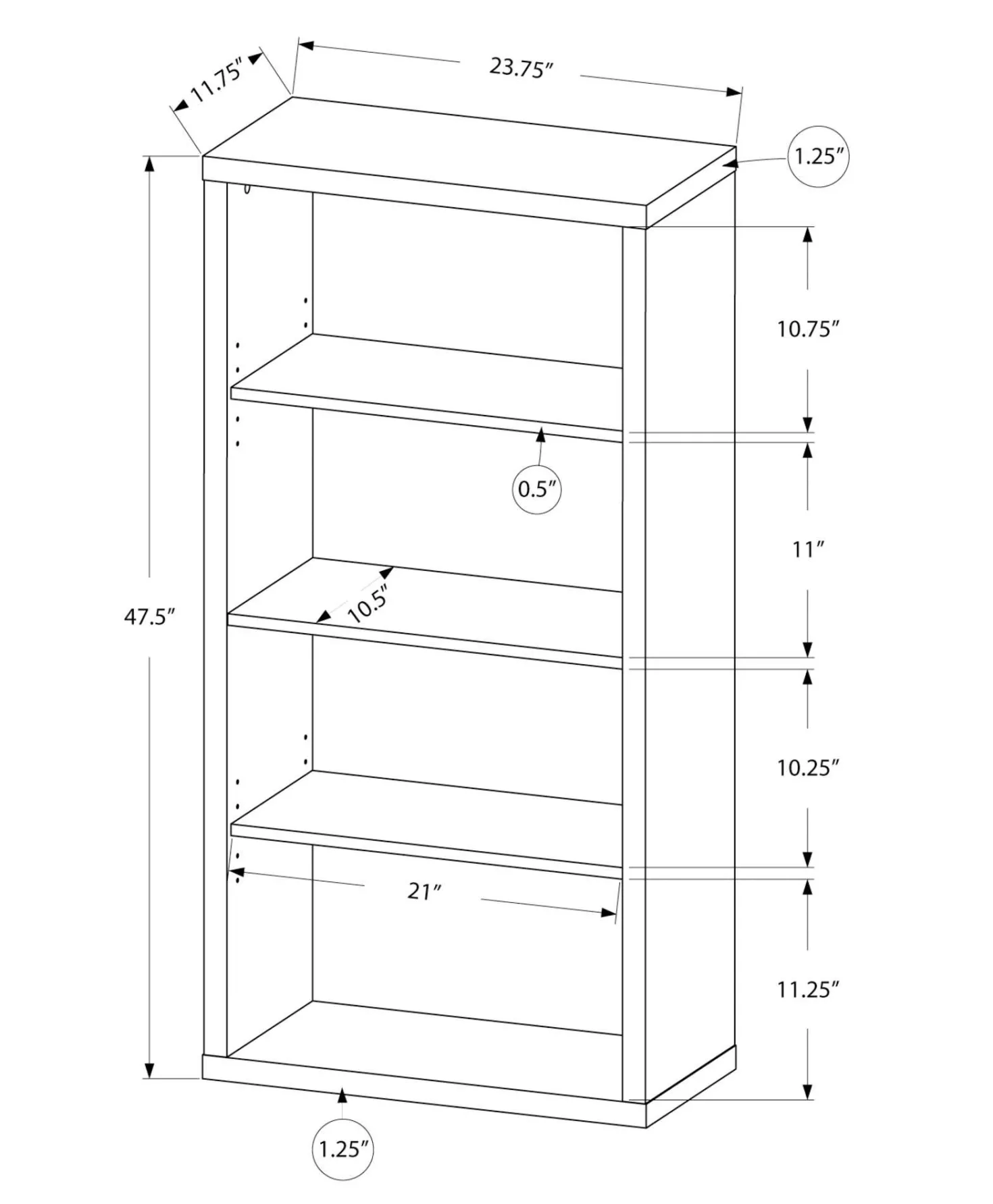 Étagère - 48"H, faux bois brun, tablettes ajustable - Monarch