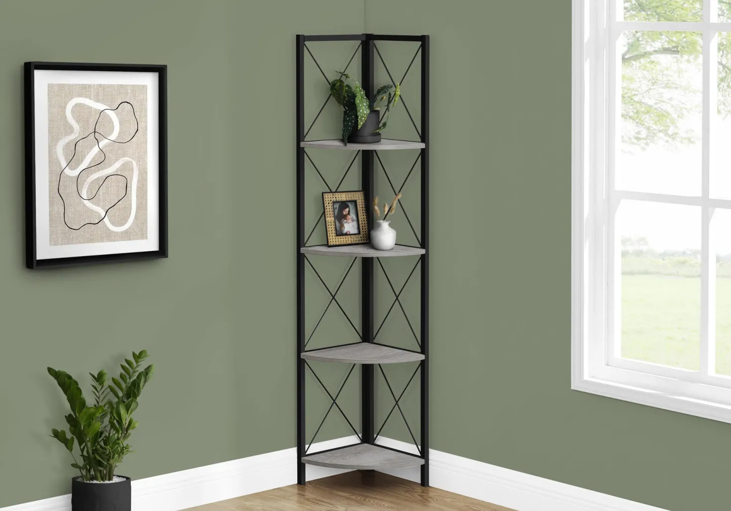 Étagère - 60"H, gris, métal noir en coin - Monarch