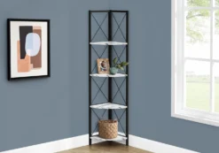 Étagère - 60"H, marbre blanc, métal noir en coin - Monarch