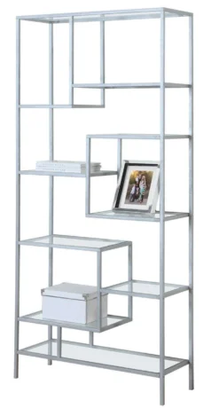 Étagère - 72"H, métal argent et verre trempé - Monarch