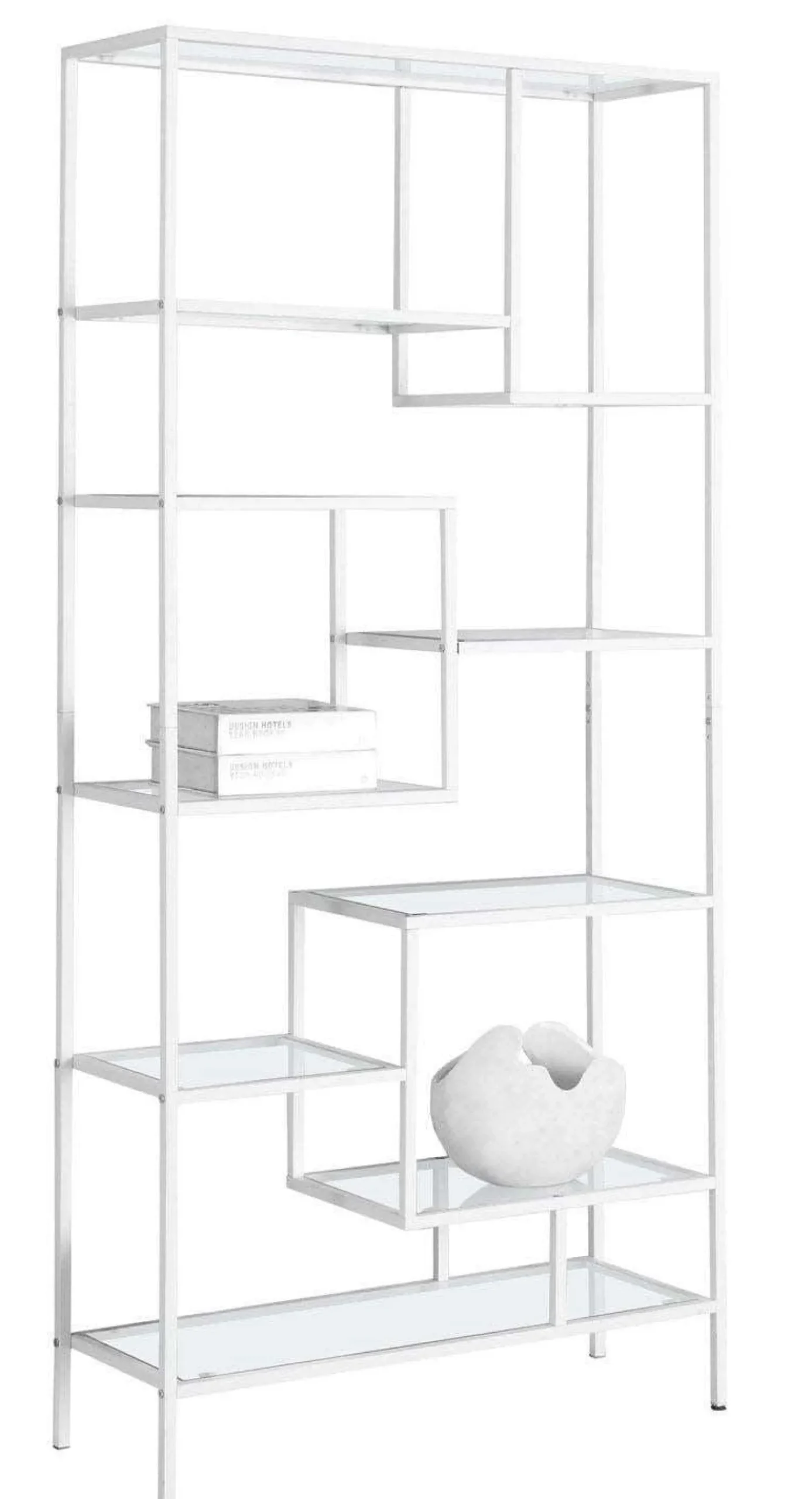 Étagère - 72"H, métal blanc et verre trempé - Monarch