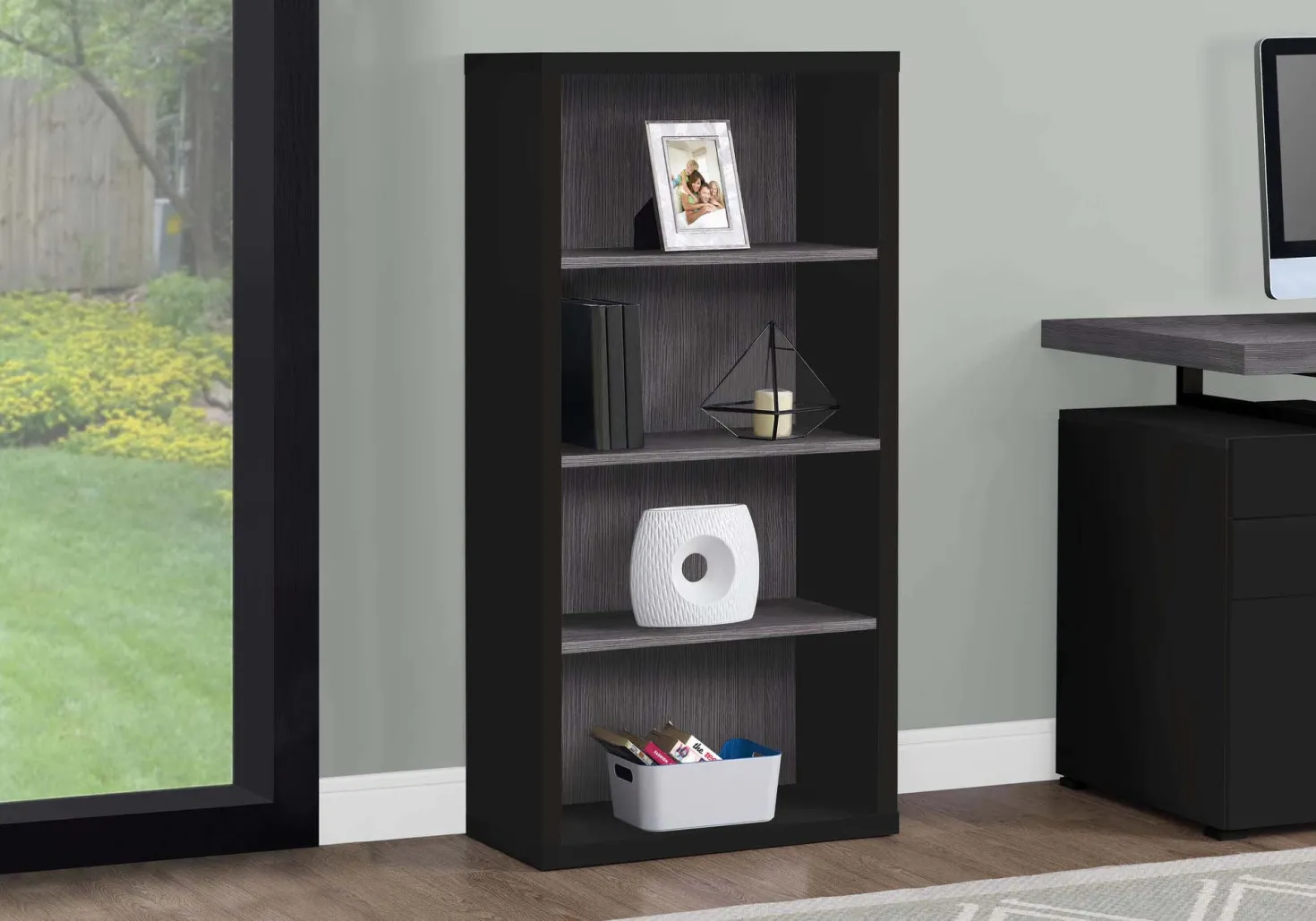 Étagère - 48"H, noir, gris avec tablettes ajustable - Monarch
