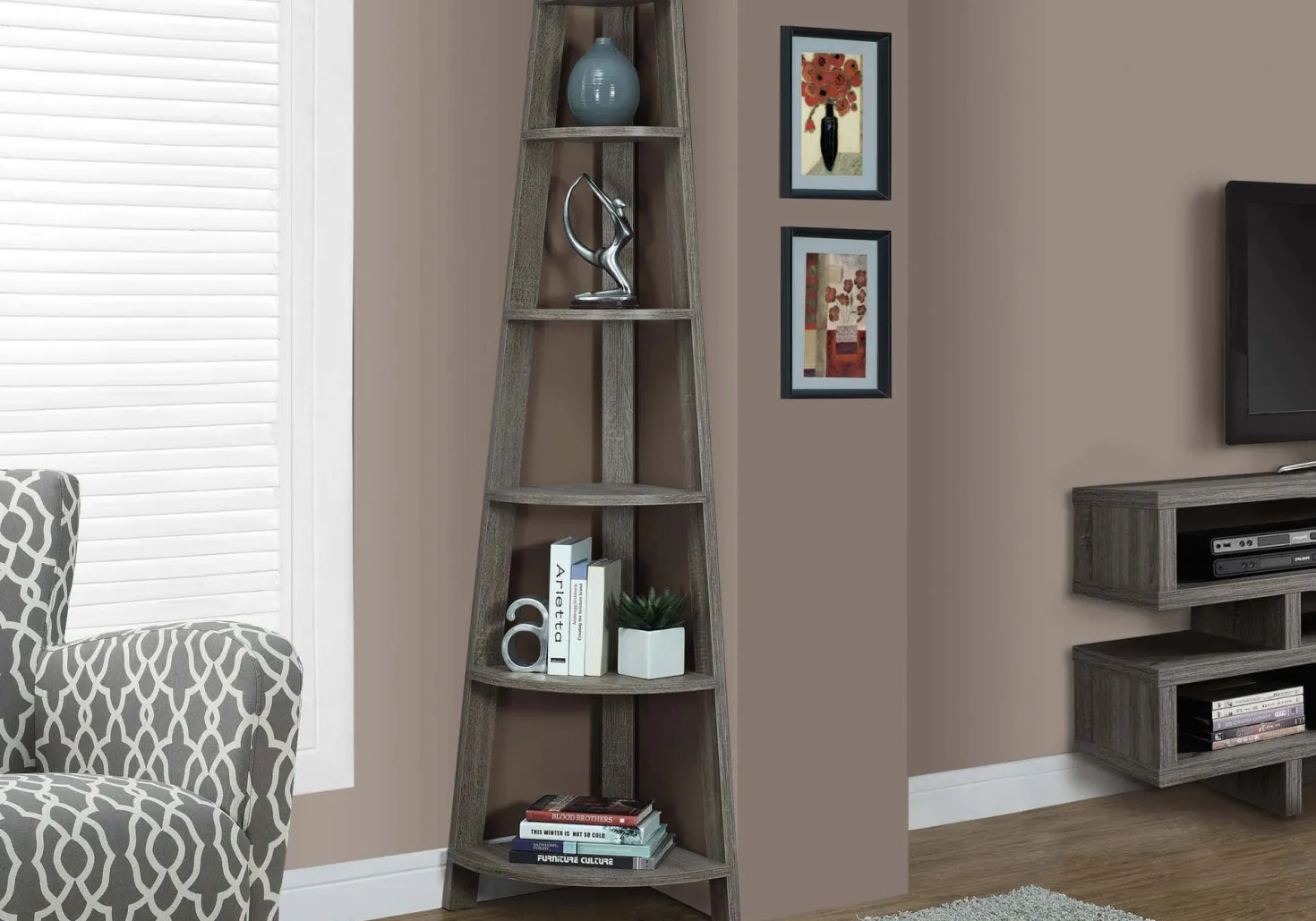 Étagère - 72"H, taupe foncé en coin - Monarch