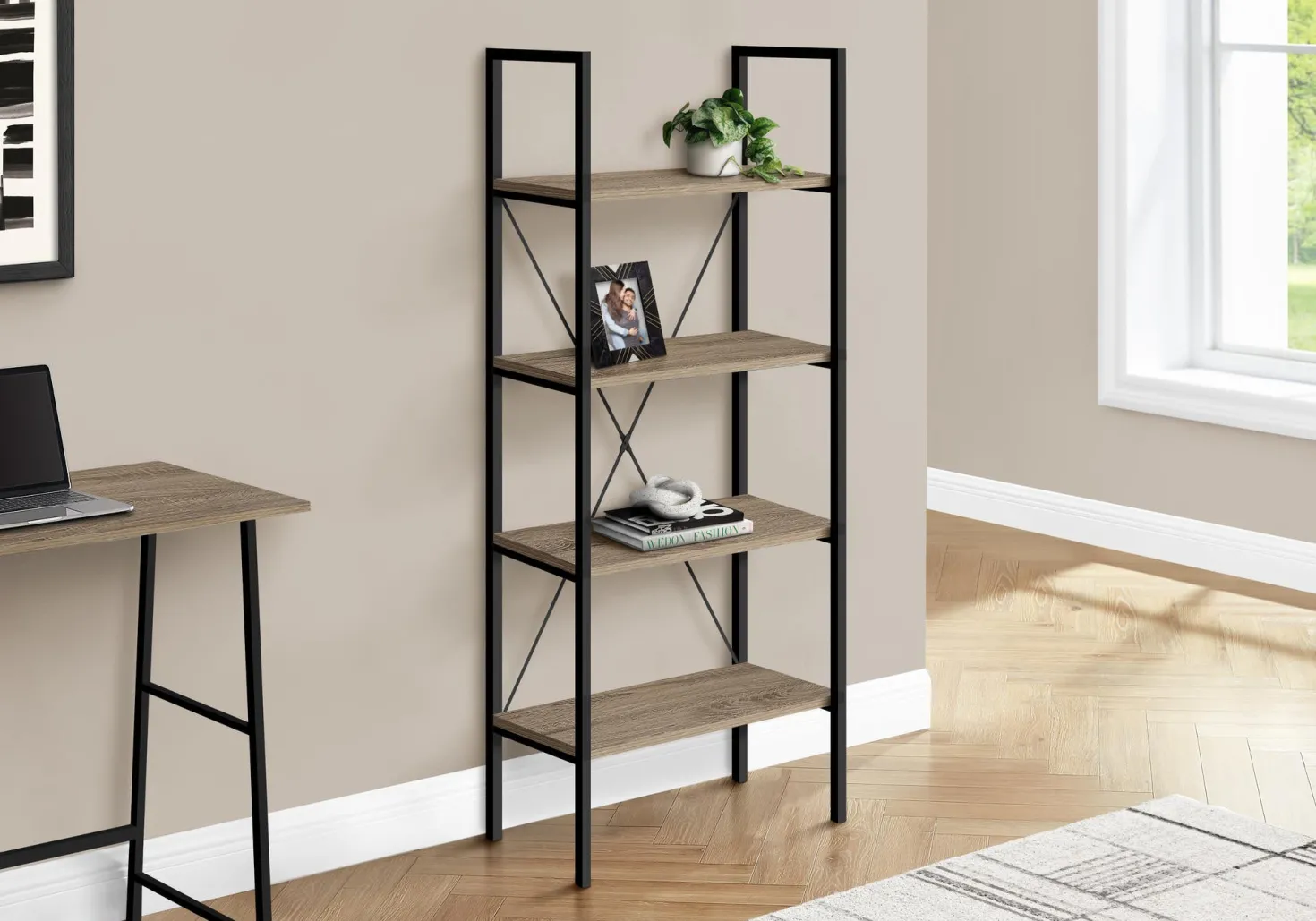 Étagère - 48"H, taupe foncé, métal noir - Monarch