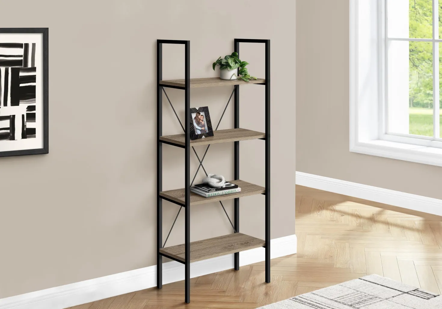 Étagère - 48"H, taupe foncé, métal noir - Monarch