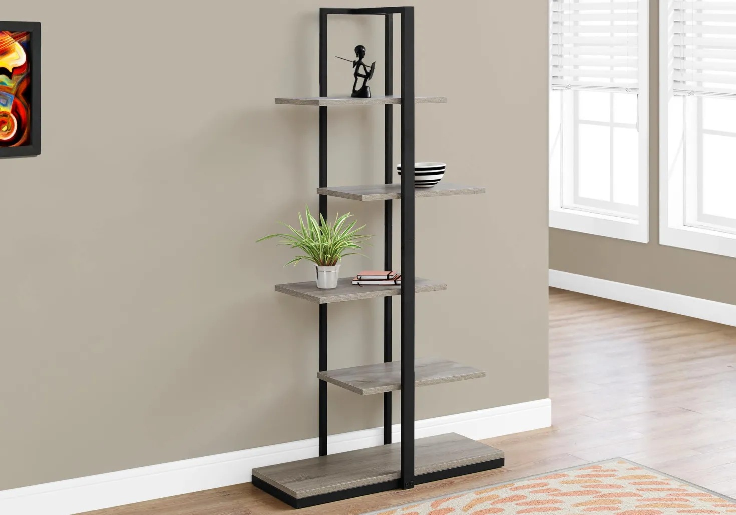 Étagère - 60"H, taupe foncé, métal noir - Monarch