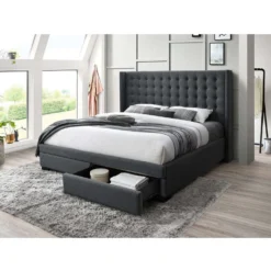 Très grand lit en tissu avec rangement 2 tiroirs et tête de lit (78")