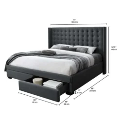 Très grand lit en tissu avec rangement 2 tiroirs et tête de lit (78