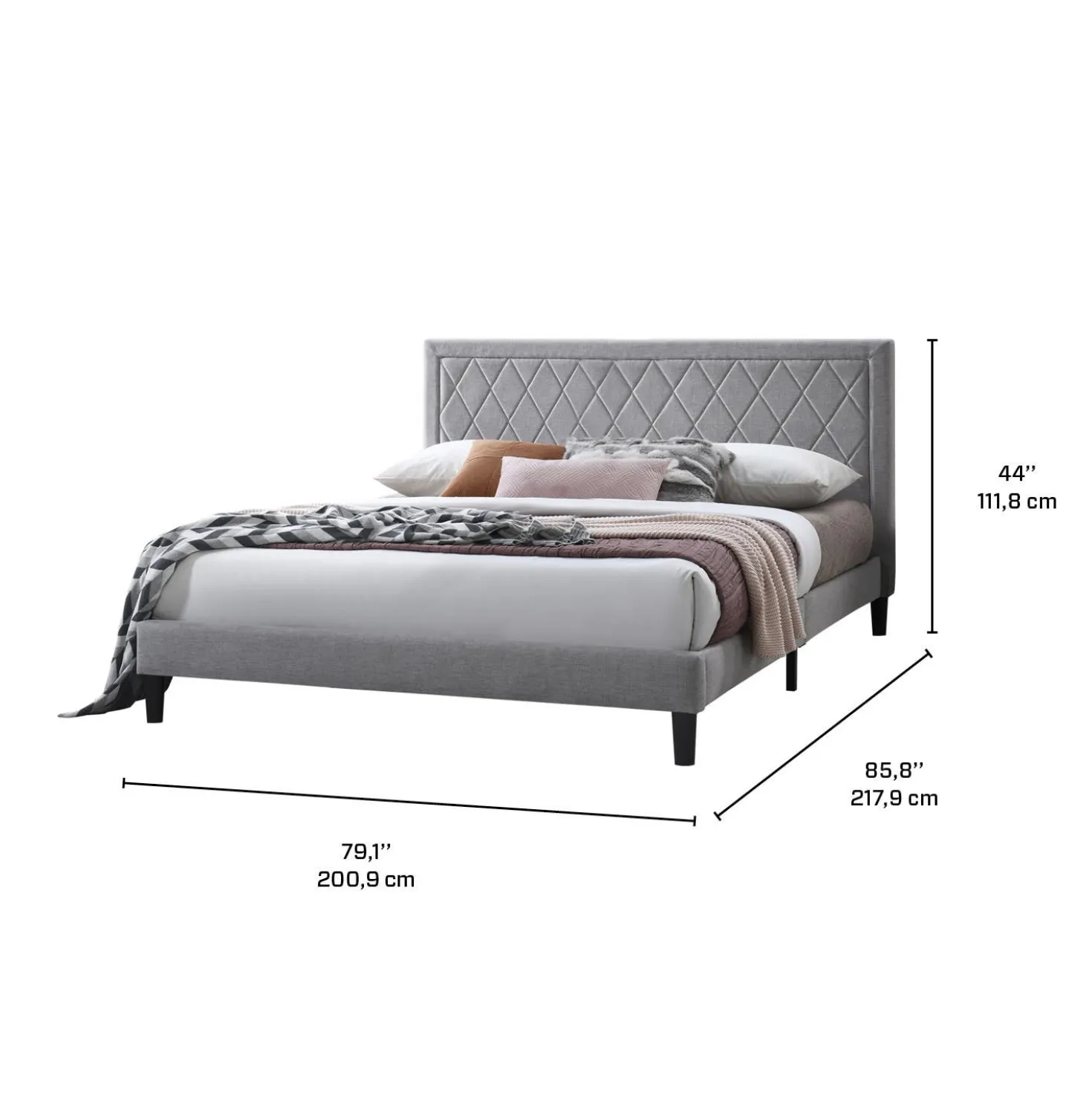 Très grand lit en tissu avec tête de lit (78")