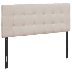 Tête de lit - double - bouton touffeté, panneau rembourré - faux lin beige - Monarch