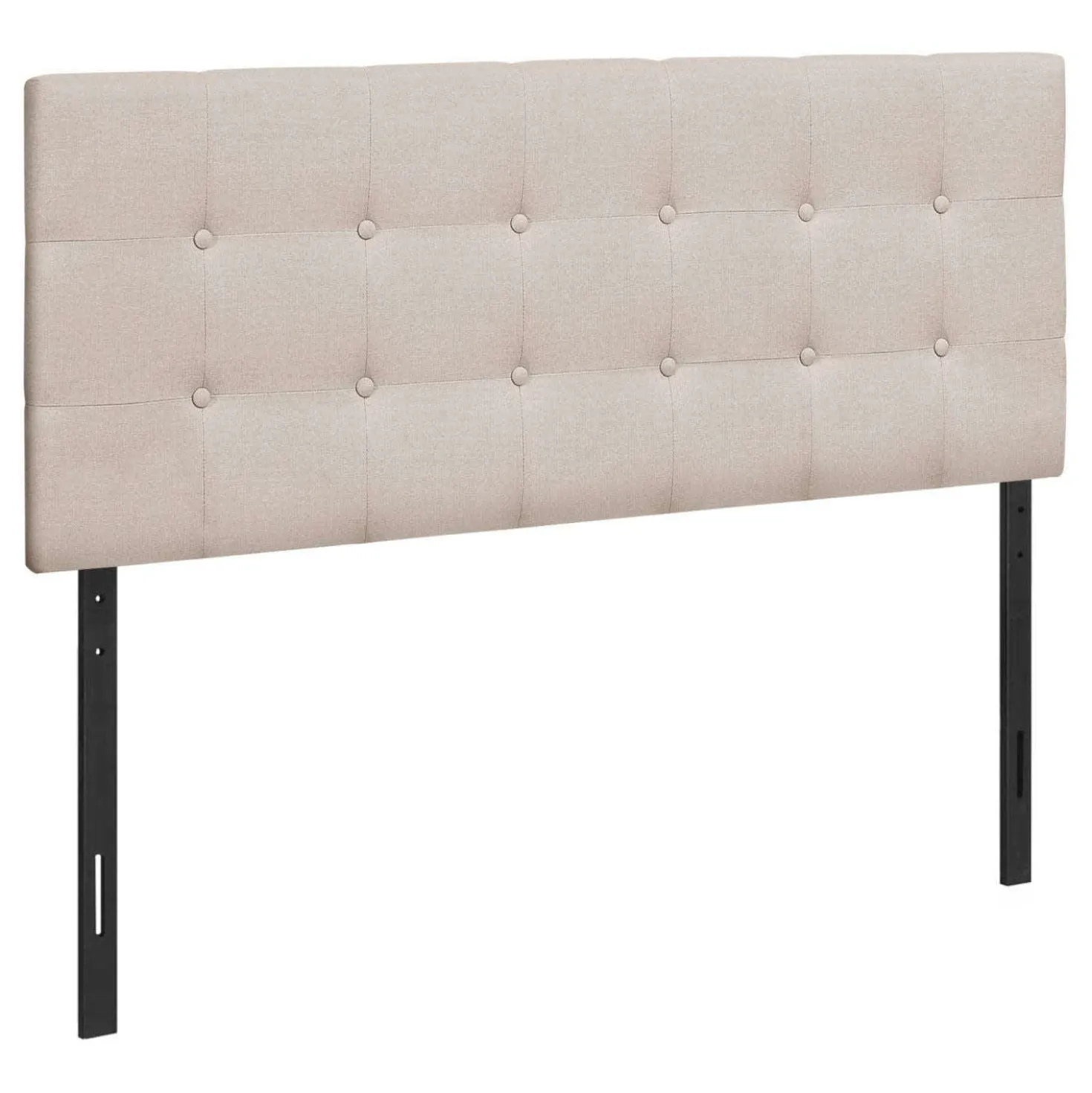 Tête de lit - double - bouton touffeté, panneau rembourré - faux lin beige - Monarch