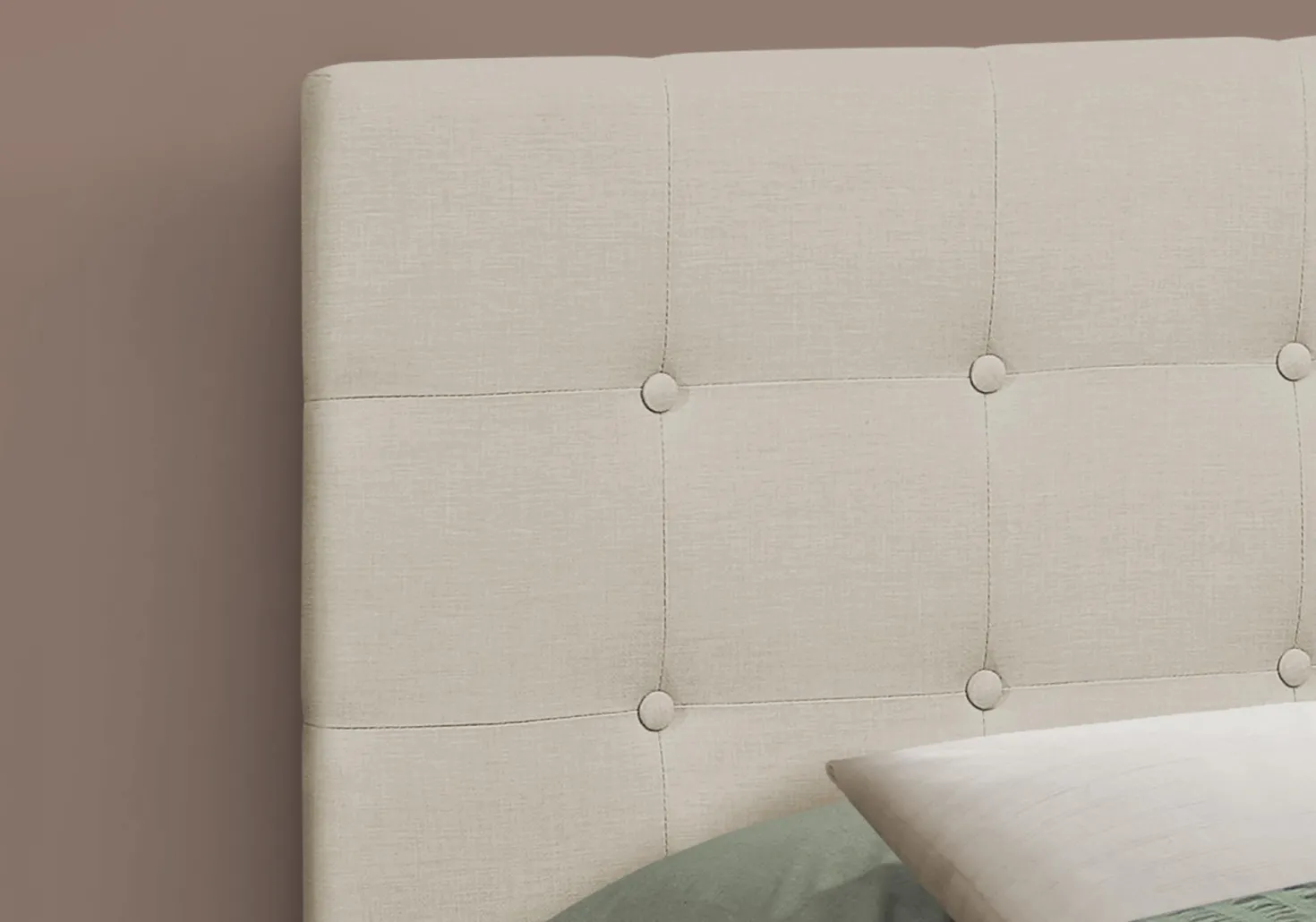 Tête de lit - double - bouton touffeté, panneau rembourré - faux lin beige - Monarch
