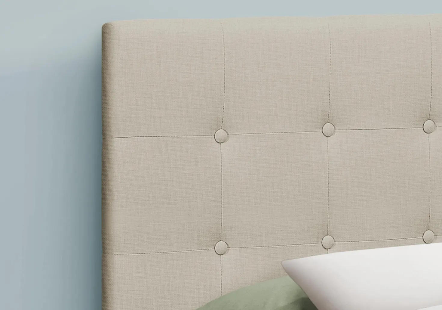 Tête de lit - grand - bouton touffeté, panneau rembourré - faux lin beige - Monarch