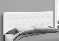 Tête de lit - grand - bouton touffeté, panneau rembourré - similicuir blanc - Monarch