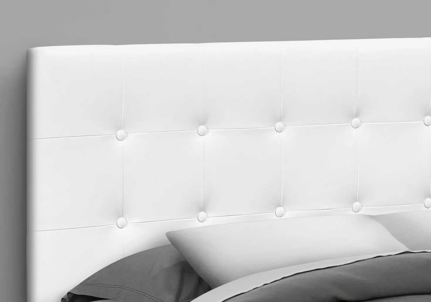 Tête de lit - grand - bouton touffeté, panneau rembourré - similicuir blanc - Monarch