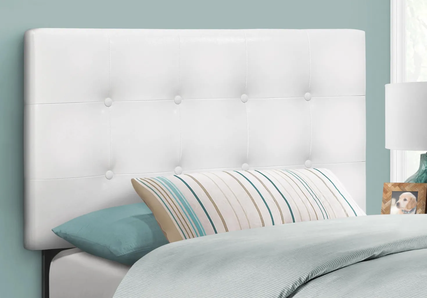 Tête de lit - simple - bouton touffeté, panneau rembourré - similicuir blanc - Monarch