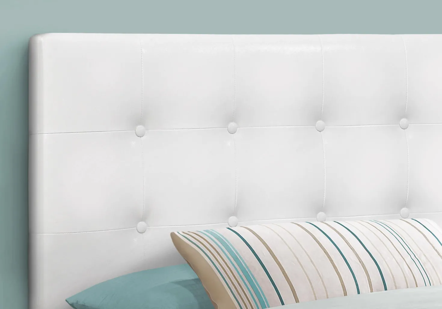 Tête de lit - simple - bouton touffeté, panneau rembourré - similicuir blanc - Monarch